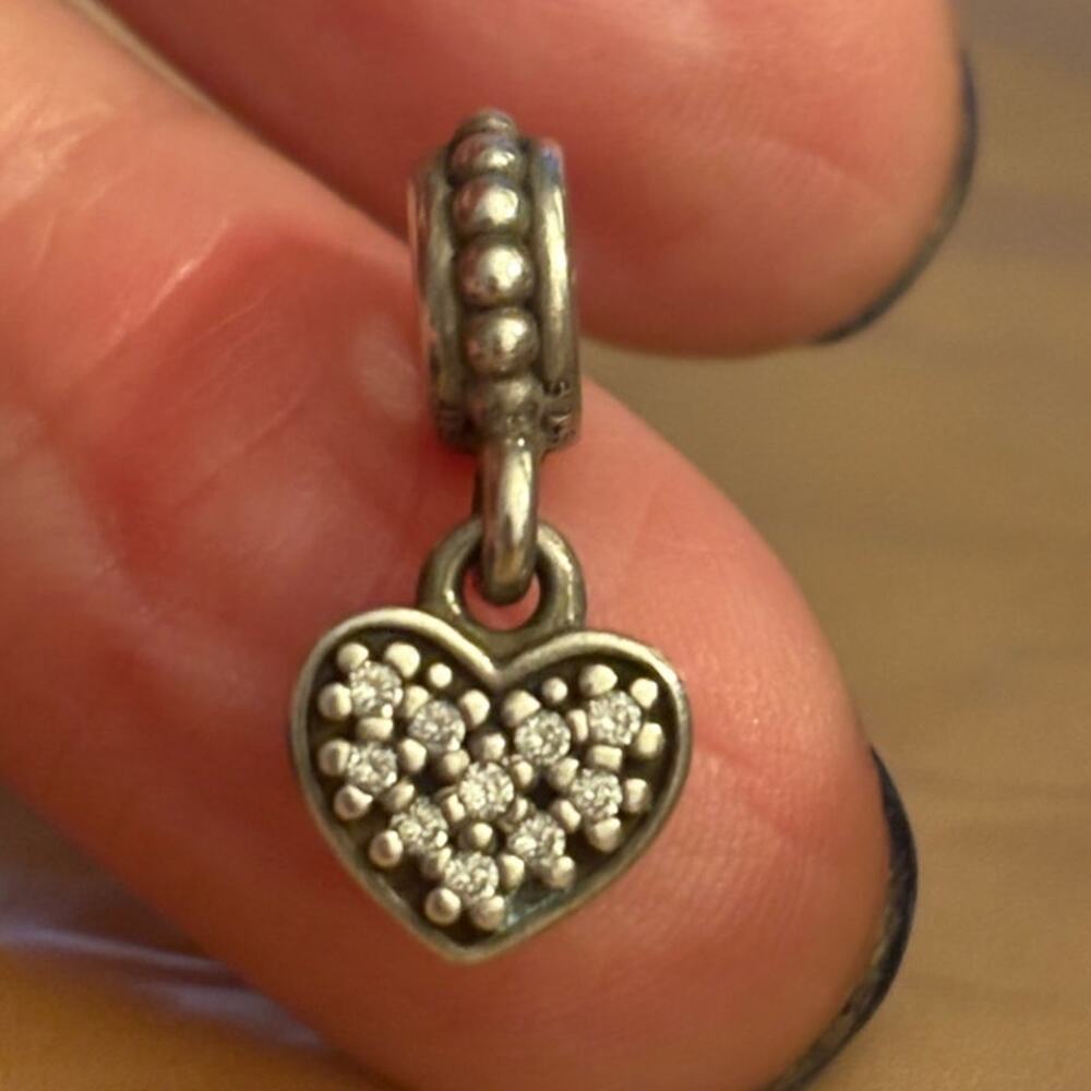 Authentic Pandora Sterling Silver Pavé Heart Dangle Charm Clear CZ ALE 925